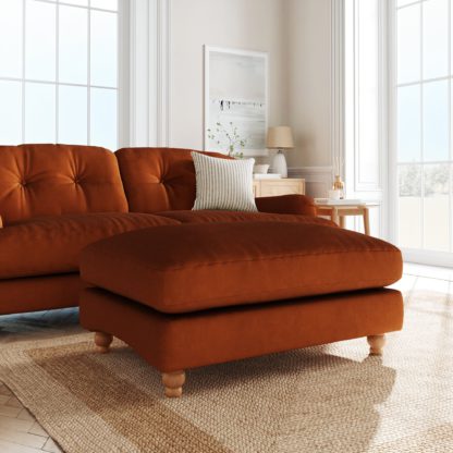 An Image of Martha Matte Plush Velvet Footstool Matte Plush Velvet Bright Coral