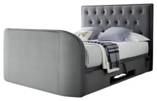 An Image of Smart TV Bed Lyon Kingsize Velvet Ottoman TV Bed Frame- Grey