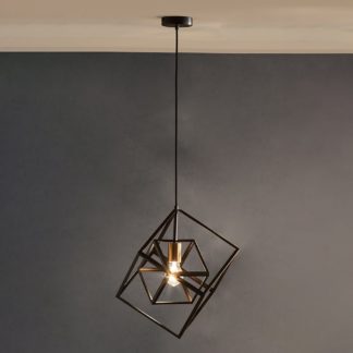 An Image of Alessio Matt Black Metal Cube Pendant Light Matt Black