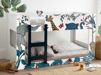 An Image of Safari - Single - Wooden Bunk Bed with Animal Graphics - White - Wooden - 3ft - Happy Beds