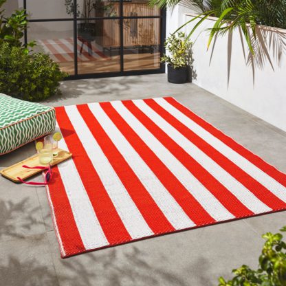 An Image of Tigerlily Stripe Indoor Outdoor Plastic Rug Orange