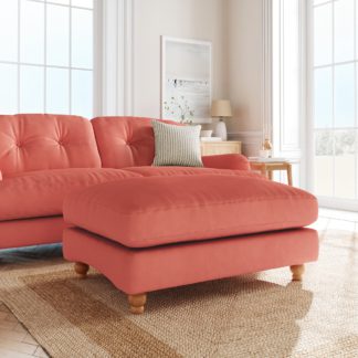 An Image of Martha Matte Plush Velvet Footstool Matte Plush Velvet Bright Coral