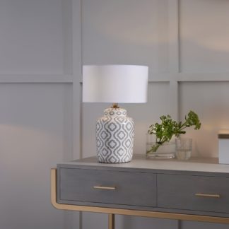 An Image of Celia Patterned Ceramic Table Lamp with Harry Cylinder Drum Shade Grey