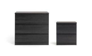 An Image of Habitat Jenson 3 Drawer Chest & Bedside Table- Black & Brown