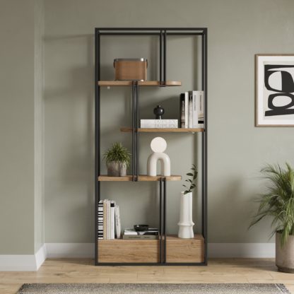 An Image of Blaise Tall Shelving Unit Oak