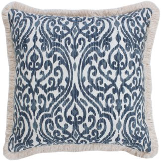 An Image of Printed Fringe Cushion - Blue