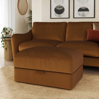 An Image of Hattie Matte Plush Velvet Storage Footstool Matte Plush Velvet Caramel