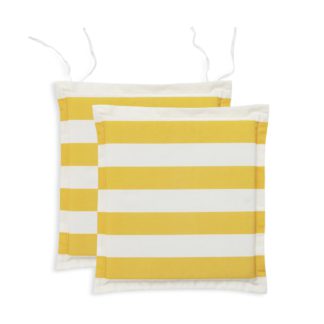 An Image of Habitat Pack of 2 Stripe Garden Chair Cushions - Yellow