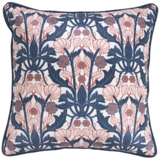 An Image of Retro Pattern Velvet Cushion - Blue