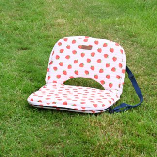 An Image of Strawberries & Cream 5 Position Fold Flat Picnic Chair with Carry Handle Pink