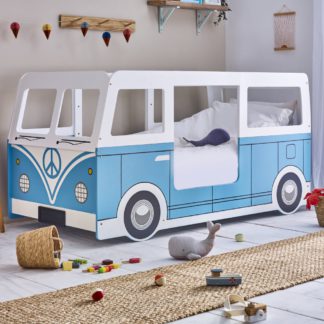 An Image of Campervan - Single - Themed Kids Bed - Light Blue/White - Wooden - 3ft - Happy Beds