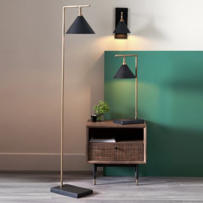 An Image of Zeta Matt Black and Antique Brass Floor Lamp Black