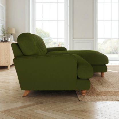 cafa6ab9e2ab21dc1da43d2f5a93faa4ae8e812331d3b068f53bd89d299a6dd5.jpg An Image of Martha Matte Plush Velvet Corner Chaise Sofa Matte Plush Velvet Olive