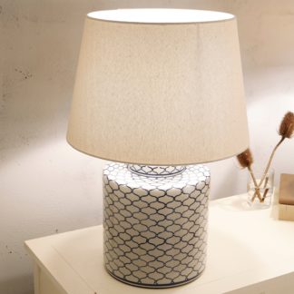 An Image of Demetri Grey and Blue Detail Ceramic Table Lamp Blue