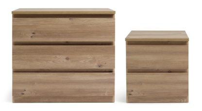 An Image of Habitat Jenson 3 Drawer Chest And Bedside Table Set- Oak