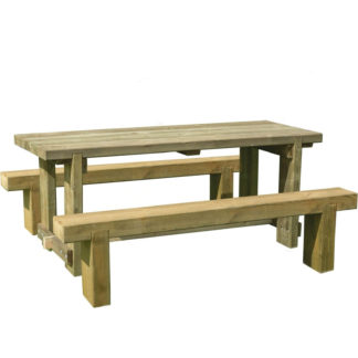 An Image of Forest Garden Refectory 1.8m Wooden 6 Seater Picnic Table Sleeper Bench Set