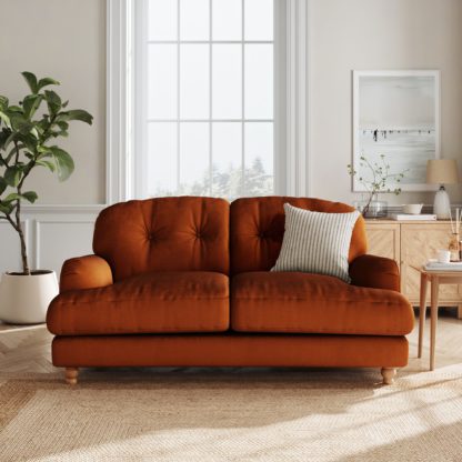 de166a8a56c48262fd45b437dc3a6224c4a165ec75279d908598357258eed36c.jpg An Image of Martha Matte Plush Velvet 2 Seater Sofa Matte Plush Velvet Orange Umber
