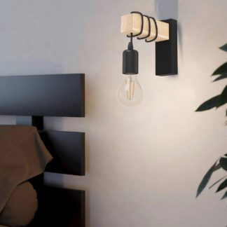 An Image of Eglo Townshend Steel Wall Light - Black & Wood