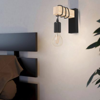 An Image of Eglo Townshend Steel Wall Light - Black & Wood