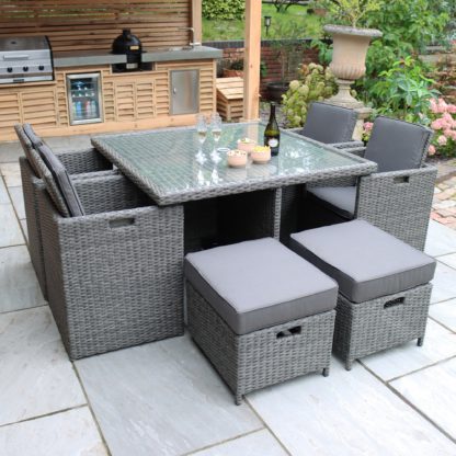 An Image of Paris 8 Seater Cube Dining Set Grey