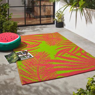 An Image of Tropic Leaves Indoor Outdoor Plastic Rug Pink