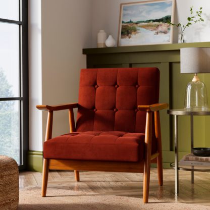 35ee94ad99aed94f744abaedb197b71f44644186c312bc17a75fde63d48e164e.jpg An Image of Quinn Buttoned Occasional Chair, Velvet Orange Umber