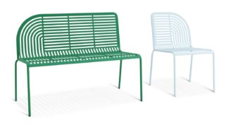 An Image of Habitat 60 Lucinda Metal Garden Bench & Chair - Green & Blue
