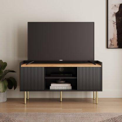 43f8bac924783de276bc9624871cd2b88fec82843a753f9010f93f67686424ab.jpg An Image of Georgi Small TV Stand for TVs up to 42 Black
