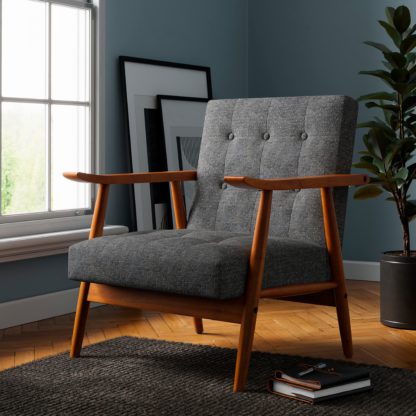 63adcc3e8681a7a22dbc4ed30ac9e8807d71d07e3be2d3beb0f0dd9fb5ac7eef.jpg An Image of Quinn Buttoned Occasional Chair, Textured Weave Dark Cream (Natural)
