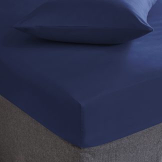 An Image of Cotton Fitted Sheet Navy (Blue)