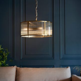 An Image of Vogue Hadley Ribbed 3 Light Pendant Light Gold
