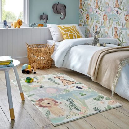 d88556b988cb415a98b7f0432b7f37574ab3668a5e3781d313bd81d1cff7d30a.jpg An Image of Jungle Friends Washable Faux Fur Rug MultiColoured