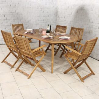 An Image of Ellipse 6 Seater Dining Set with Folding Armchairs Natural