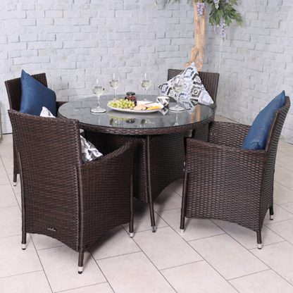 e9b7ed12308a461232bd83e06f2700d0be7723187a59d3606e72c583bb4078c2.jpg An Image of Nevada Round 4 Seater Dining Set Brown