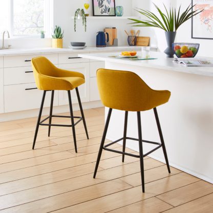 f54365a6a133e50178d61941909bf98658240b01b78d8bcec5096e34d0b59c7e.jpg An Image of Radleigh Bar Stool, Yellow Ochre Linen Ochre