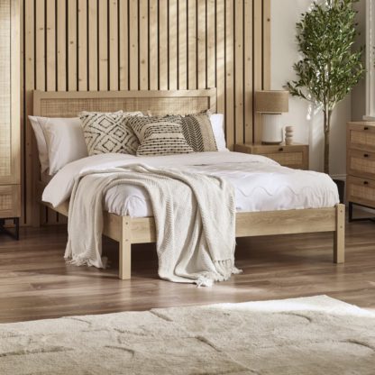 1d98e2d269435faa48cdc27a94e8d3ef576f11548df2f47432813ce648f13f14.jpg An Image of Padstow - Double - Rattan Bed - Oak - Wooden - 4ft6 - Happy Beds