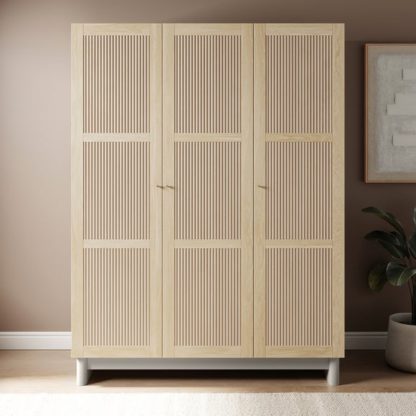 271f6736f472b6c223376e732313409fad5eed9837c20a6a79619538bc6c2b86.jpg An Image of Maeva Triple Wardrobe, Light Oak Effect
