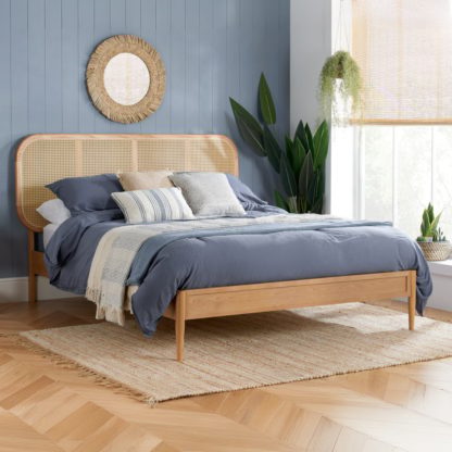 31a1a047a413300bd91c9e0d02ce57175db3fc0ad0f46a61c7dc6da7ec200c71.jpg An Image of Elina – Double – Low Foot-End Rattan Bed - Oak – Wooden – 4ft6 - Happy Beds