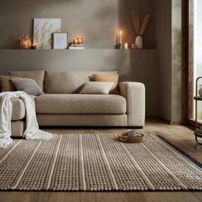 6808ad47b85b395d456af0ec58fceff3ececee1ba720d0ee7875c1cdcbca4e4e.jpg An Image of Ribbed Geometric Striped Shaggy Rug Blue