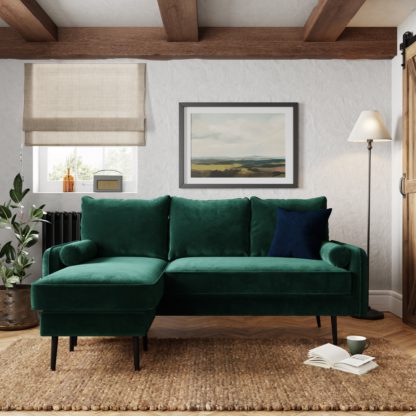 7eb4ade3e01480492b85109c196562e6994f17468672b763821a9a5c0bc069da.jpg An Image of Cassie Velvet Reversible Corner Chaise Bottle Green