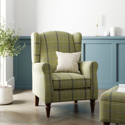 a2216c84edfcb13e7054e4fdf2974af1f09eb0f3c31fd6aee6683637b28a2fe2.jpg An Image of Oswald Check Armchair, Green