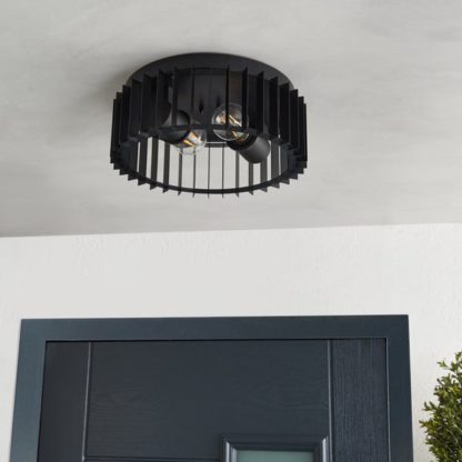 f9281d54f1a0d1bdf9e015b71ffd3d976577f052f87c0b06280bf06447fb2dec.jpg An Image of Reno Industrial Outdoor 2 Light Flush Ceiling Light