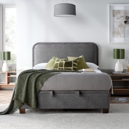 3641b319a531e35f64b85b6a2bac66e7073ae4817901527ccac7455cb6f12337.jpg An Image of Clifton - Double - Ottoman Storage Bed - Dark Grey - Velvet - 4ft6